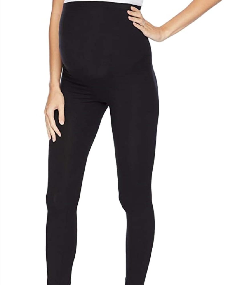 Front of a model wearing a size XL Women'S Maternity Cotton Legging in Black in Black by HUE. | dia_product_style_image_id:341564
